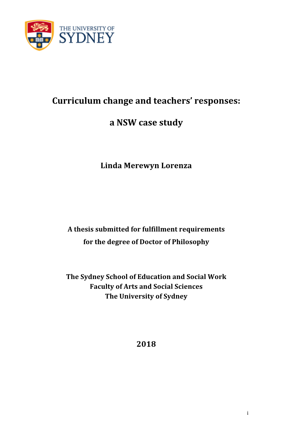 Curriculum Change and Teachers' Responses: a NSW Case Study