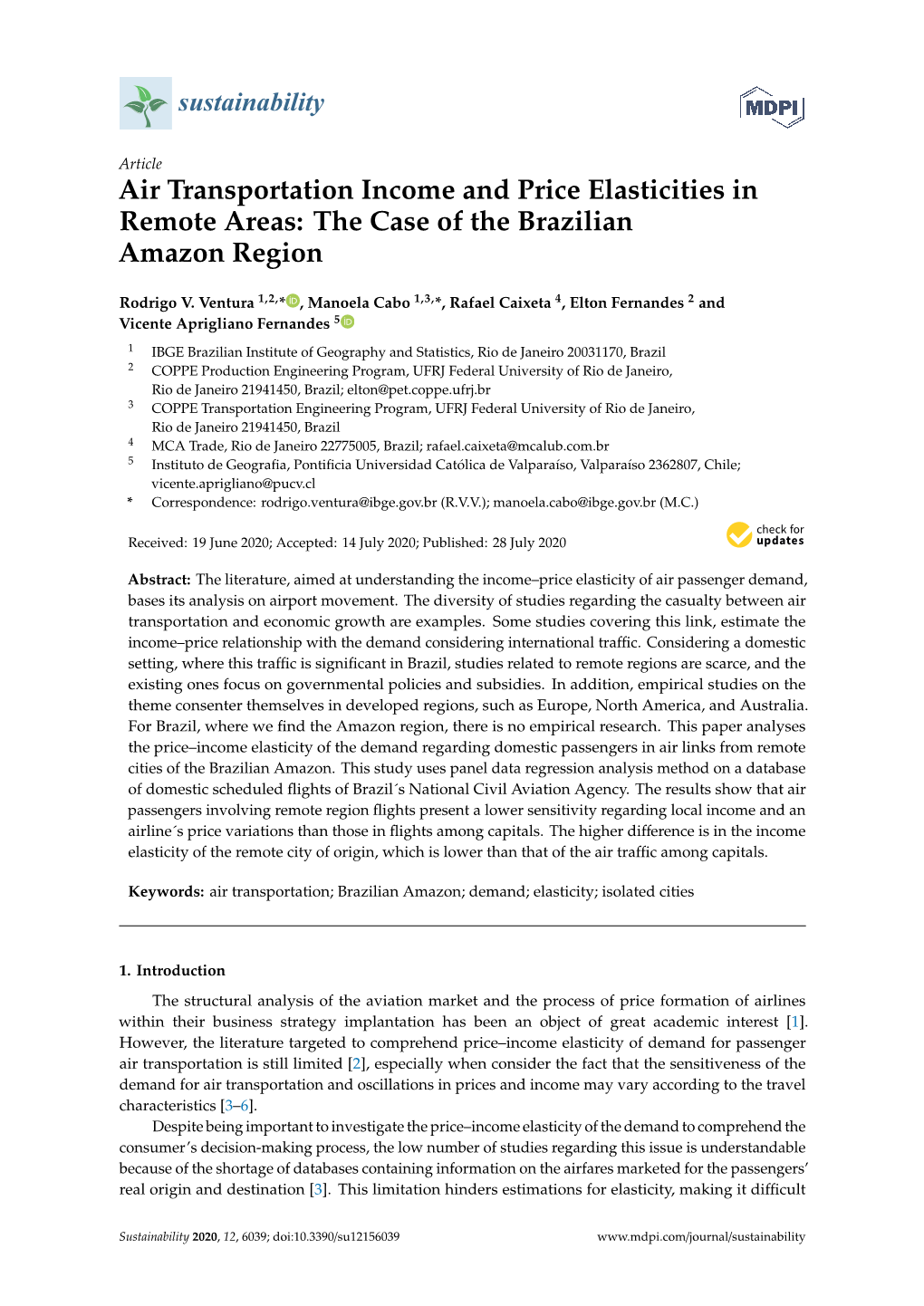 Air Transportation Income and Price Elasticities in Remote Areas: the Case of the Brazilian Amazon Region