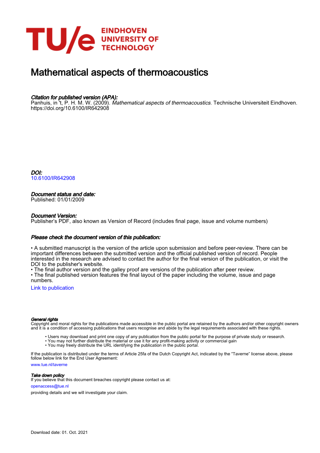 Mathematical Aspects of Thermoacoustics