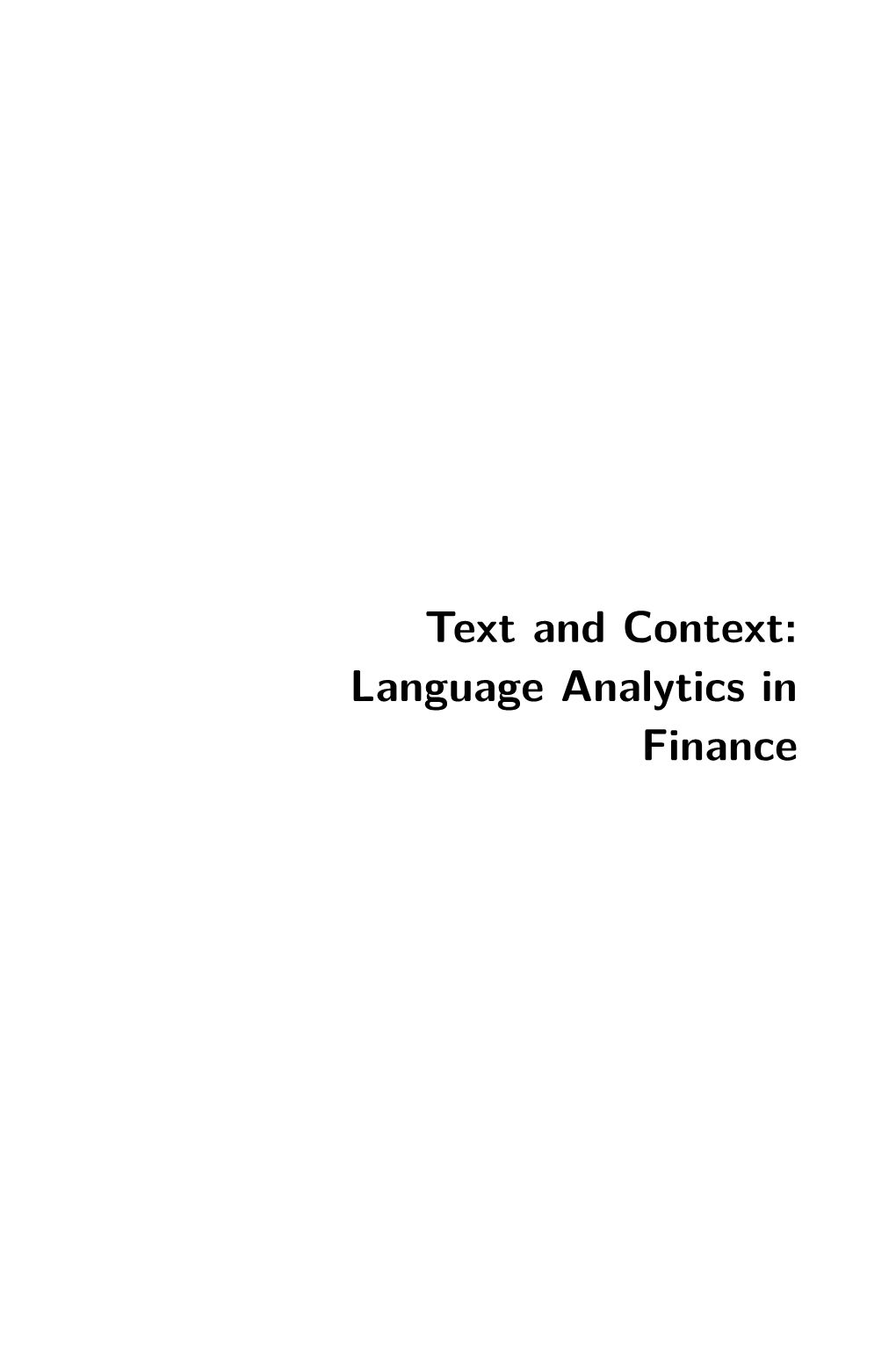 Text and Context: Language Analytics in Finance