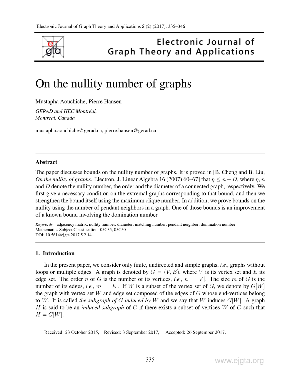 On the Nullity Number of Graphs