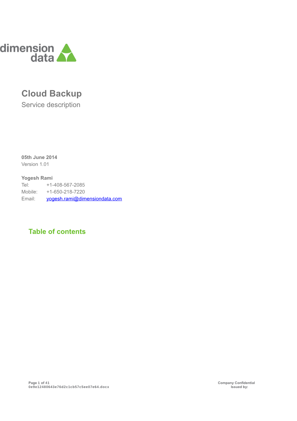 Cloud Backup Service Description