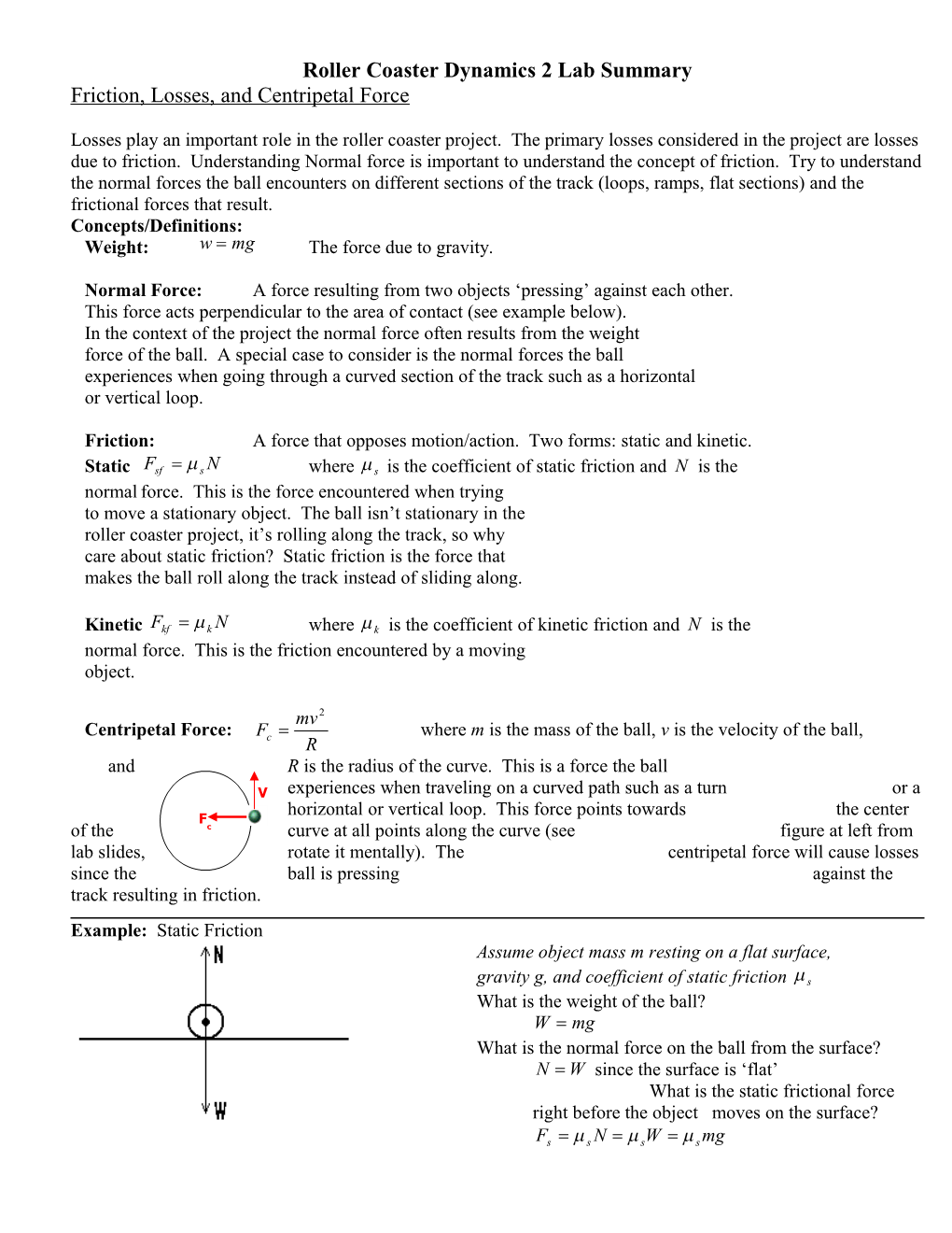 Roller Coaster Dynamics 2 Lab Summary