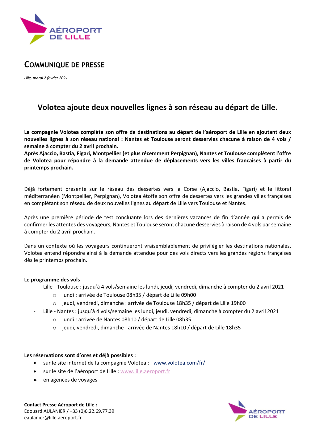 Volotea Ajoute Deux Nouvelles Lignes À Son Réseau Au Départ De Lille