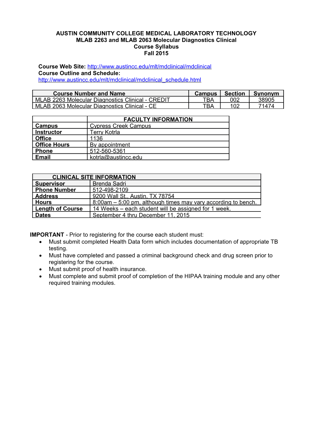 Austin Community College Medical Laboratory Technology