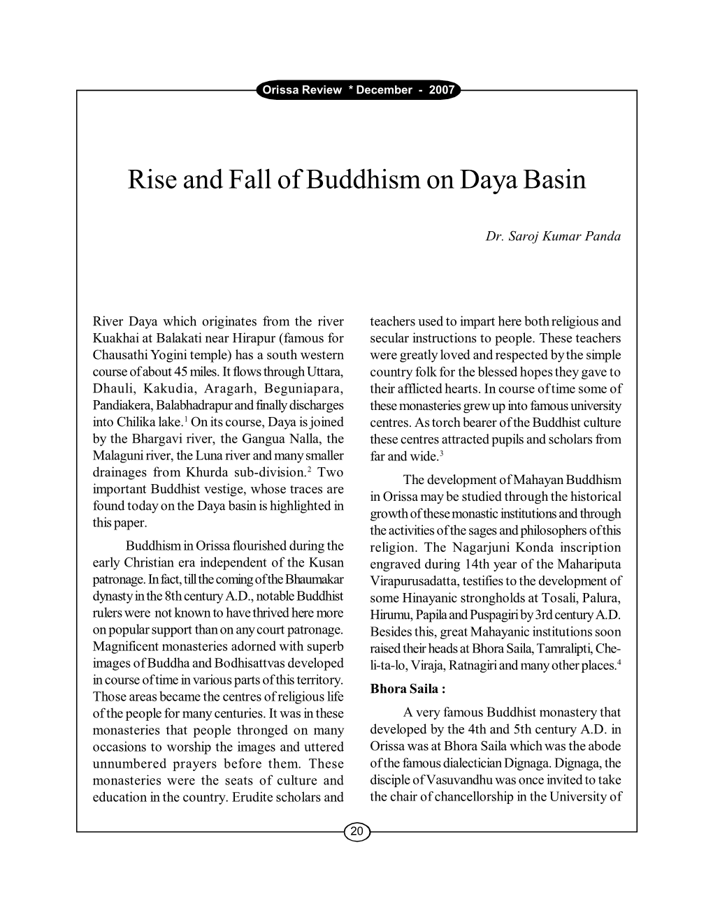 Rise and Fall of Buddhism on Daya Basin
