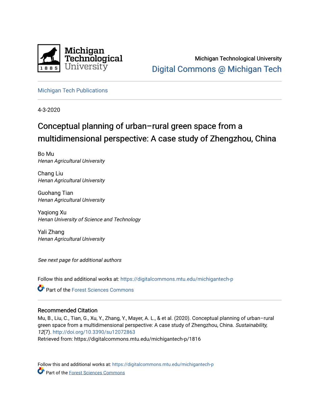 Conceptual Planning of Urban–Rural Green Space from a Multidimensional Perspective: a Case Study of Zhengzhou, China