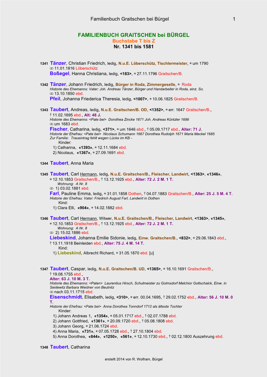 Familienbuch Graitschen Bei Bürgel 1