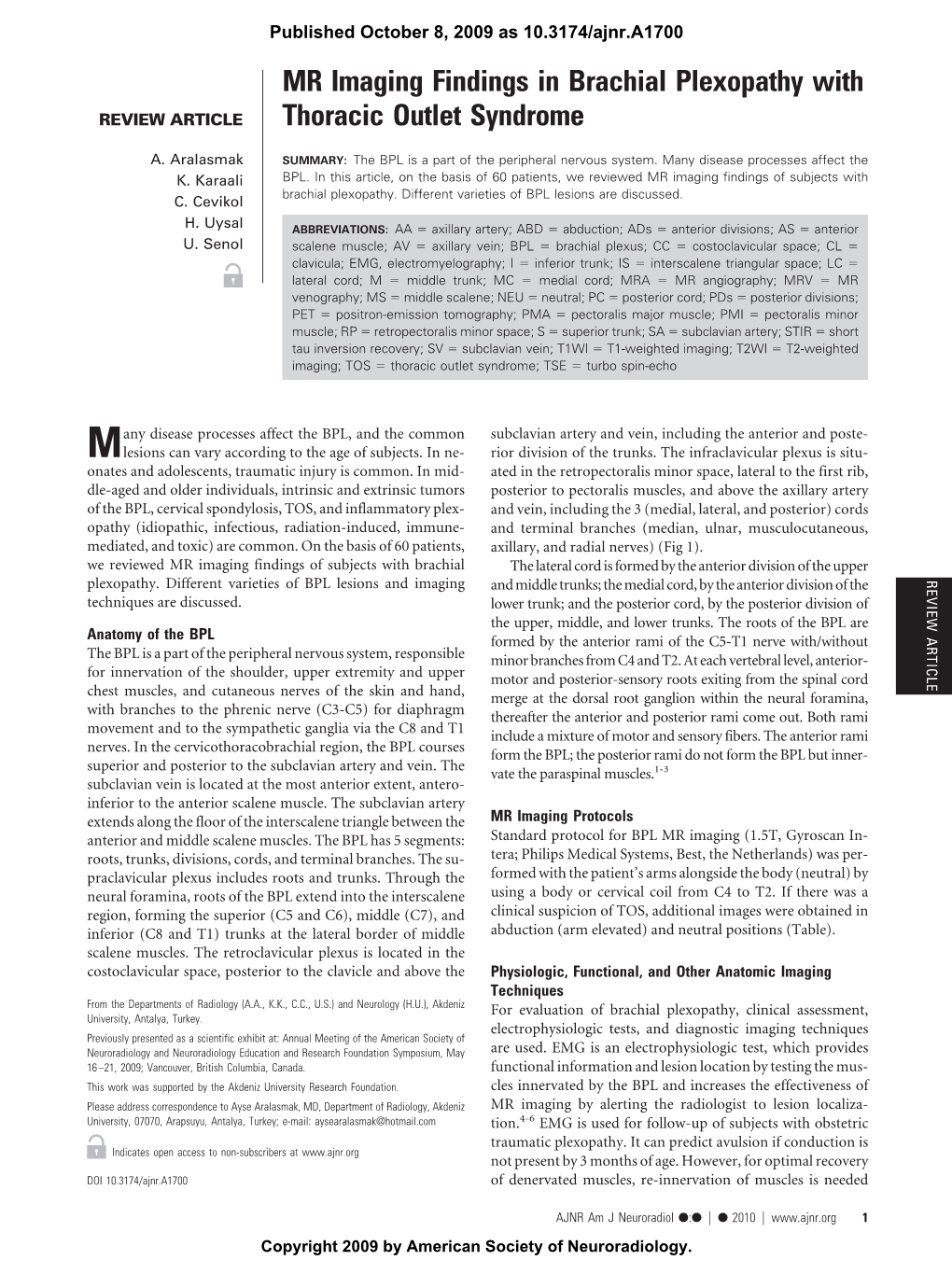 MR Imaging Findings in Brachial Plexopathy with Thoracic Outlet