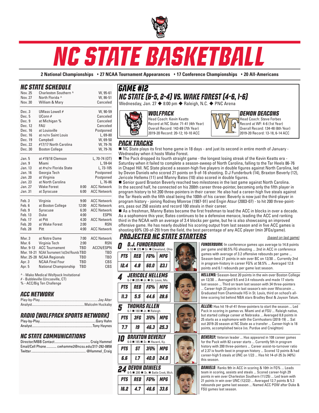 NC State Basketball 2 National Championships S 27 NCAA Tournament Appearances S 17 Conference Championships S 20 All-Americans