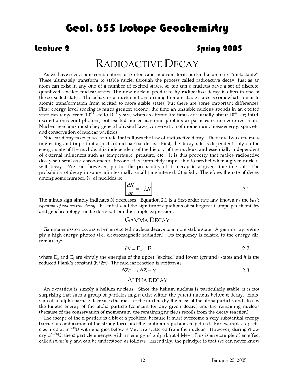 Lecture 2: Radioactive Decay