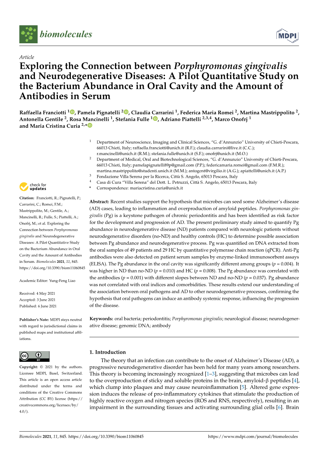 Exploring the Connection Between Porphyromonas Gingivalis