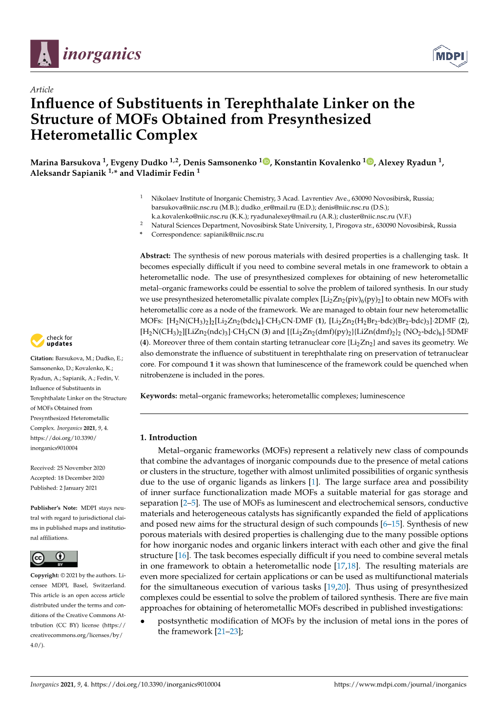 Influence of Substituents in Terephthalate Linker on The