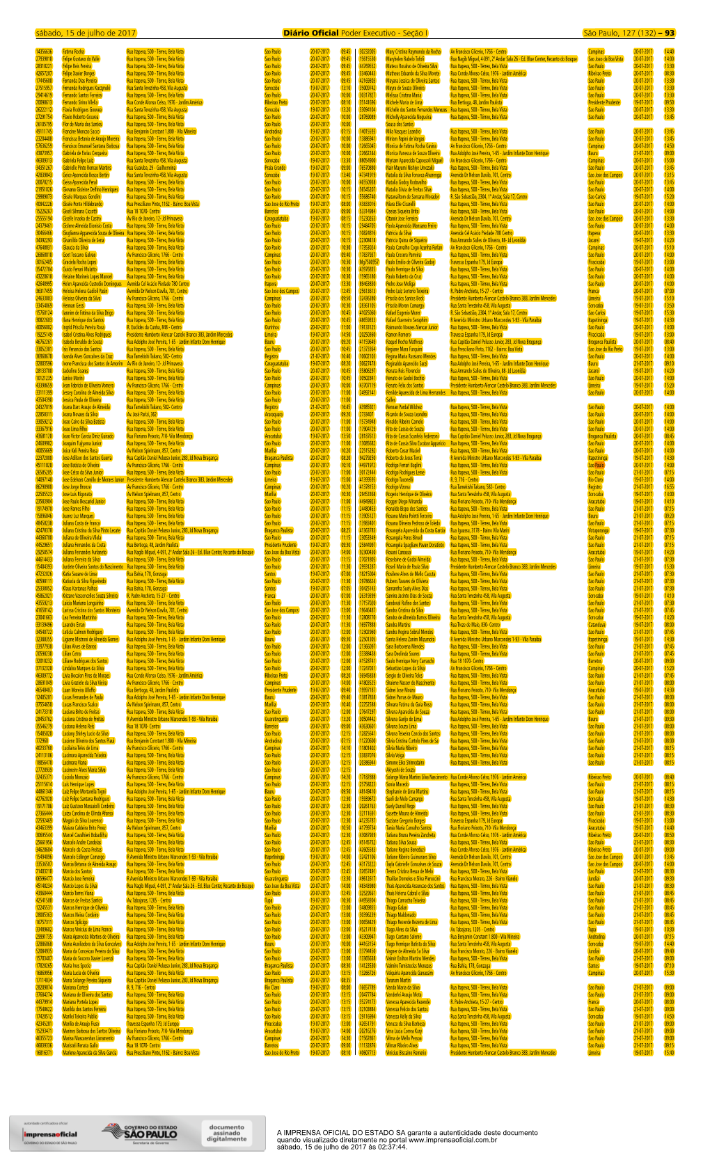 Sábado, 15 De Julho De 2017 Diário Oficial Poder Executivo