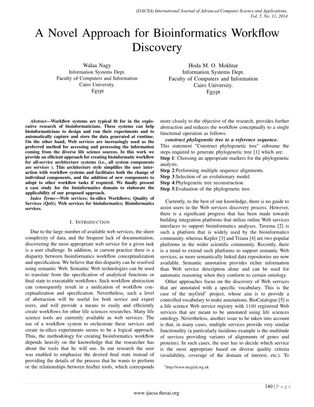 A Novel Approach for Bioinformatics Workflow Discovery