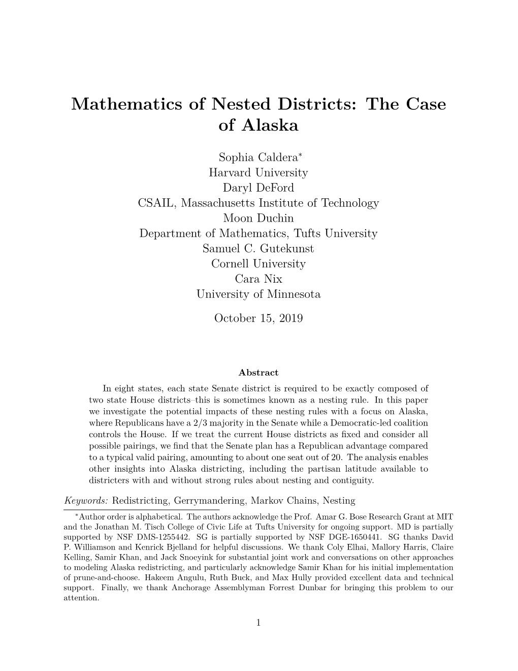 Mathematics of Nested Districts: the Case of Alaska