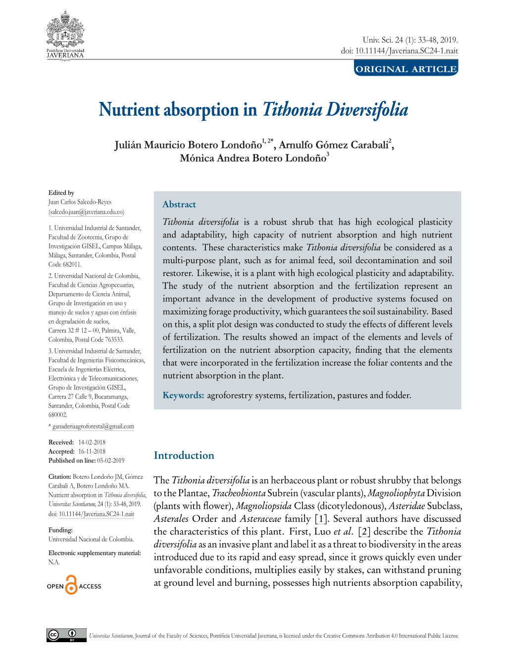 Nutrient Absorption in Tithonia Diversifolia