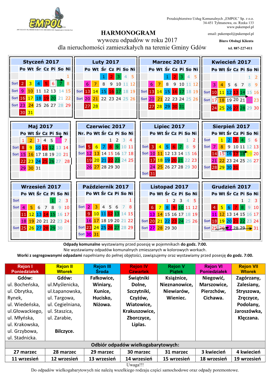 HARMONOGRAM Wywozu Odpadów W Roku 2017 Dla Nieruchomości