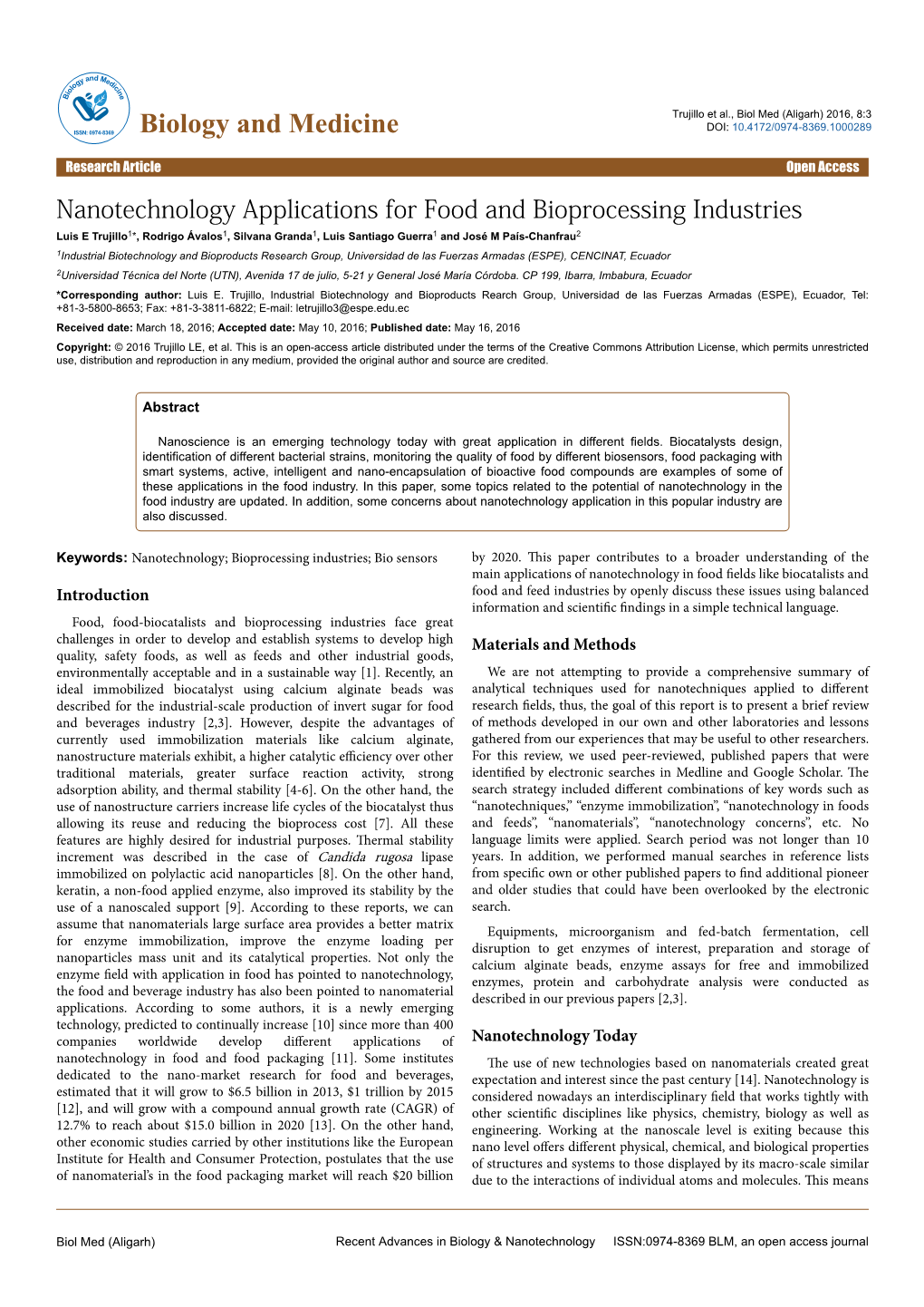 Nanotechnology Applications for Food and Bioprocessing Industries