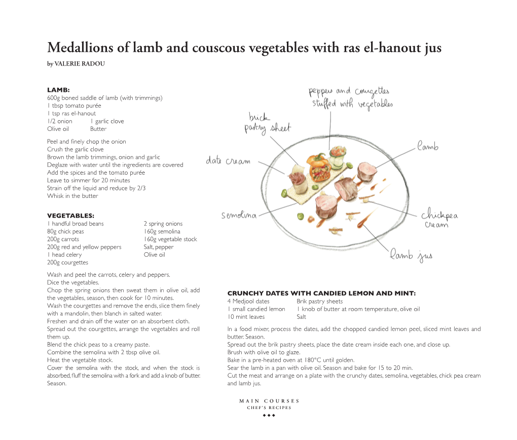 Medallions of Lamb and Couscous Vegetables with Ras El-Hanout Jus by VALERIE RADOU