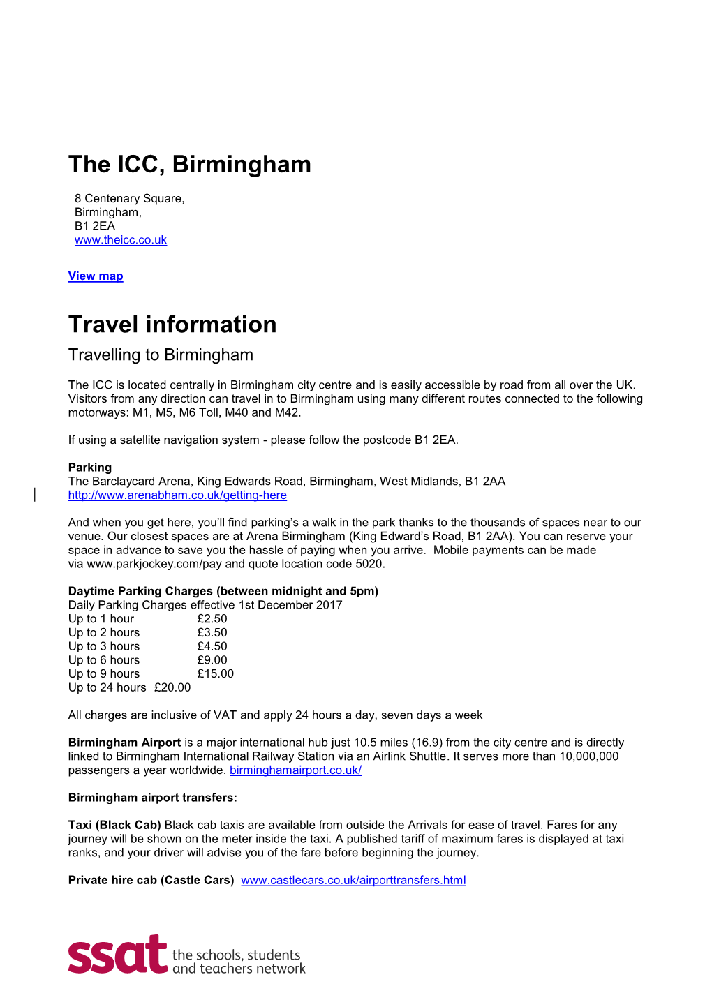 The ICC, Birmingham Travel Information