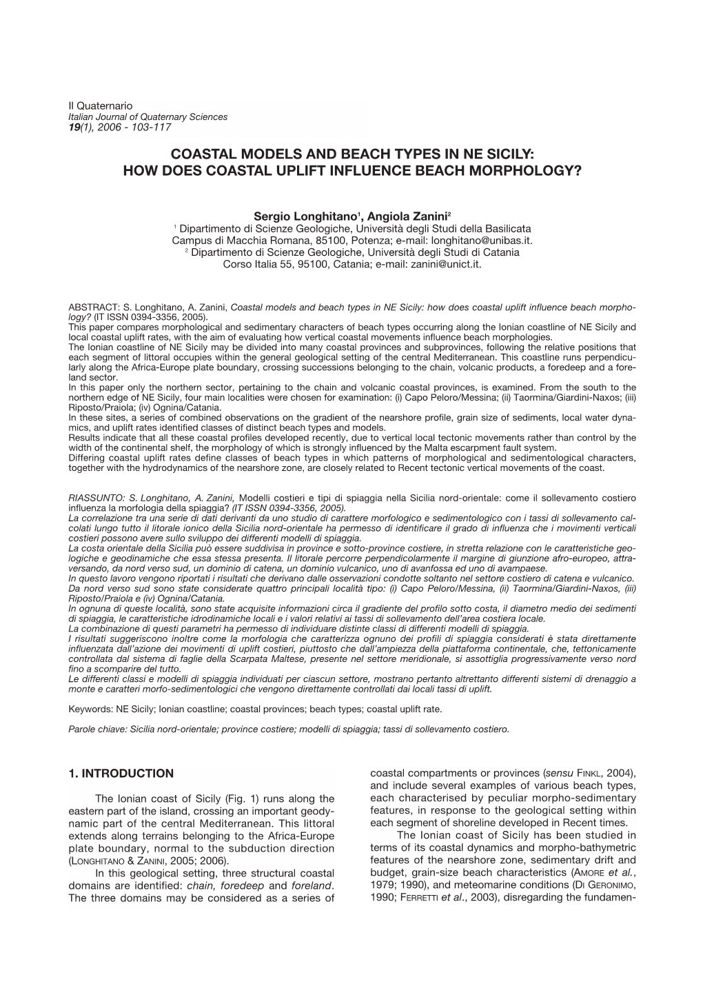 Coastal Models and Beach Types in Ne Sicily: How Does Coastal Uplift Influence Beach Morphology?