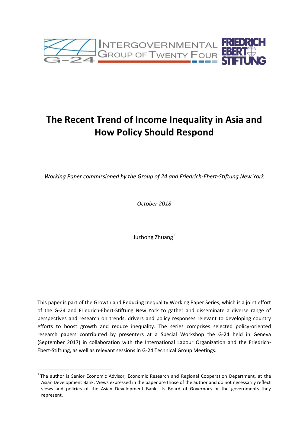The Recent Trend of Income Inequality in Asia and How Policy Should Respond