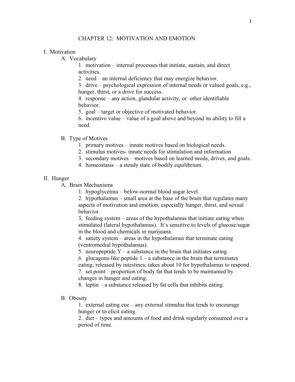 Chapter 12: Motivation And Emotion