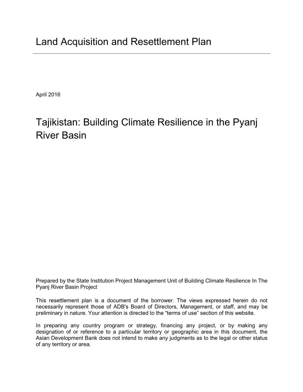 45354-002: Building Climate Resilience in the Pyanj River Basin