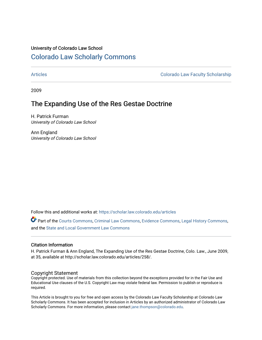 The Expanding Use of the Res Gestae Doctrine