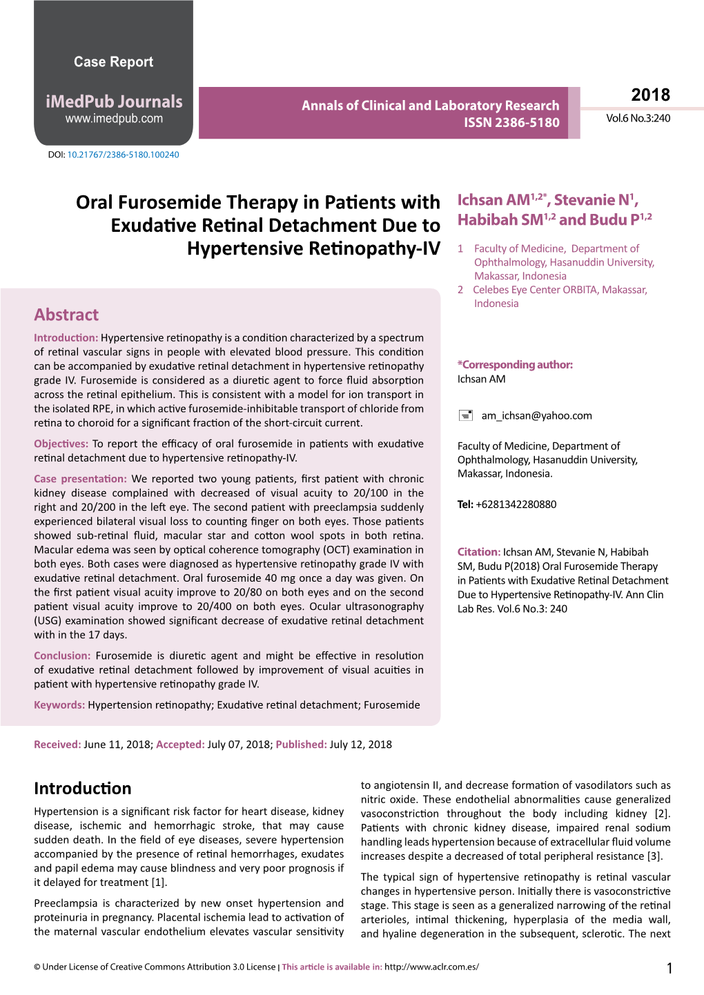Oral Furosemide Therapy in Patients with Exudative Retinal Detachment