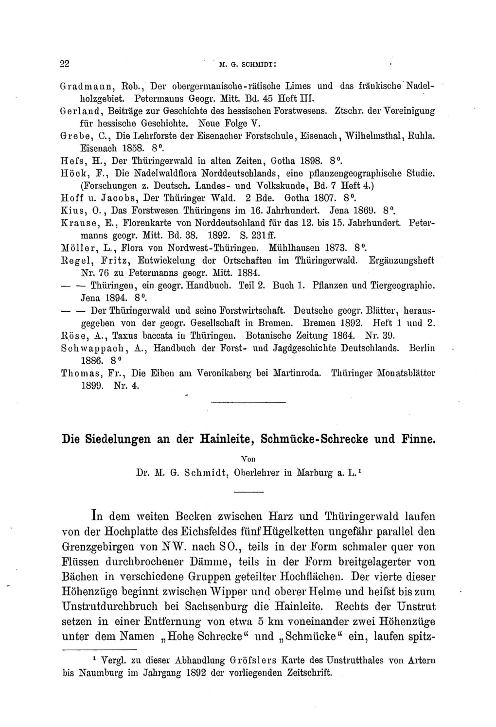 Die Siedelungen an Der Hainleite, Schmücke-Schrecke Und Finne