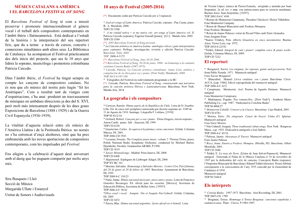 El Repertori Els Intèrprets 10 Anys De Festival (2005-2014) La Geografia I