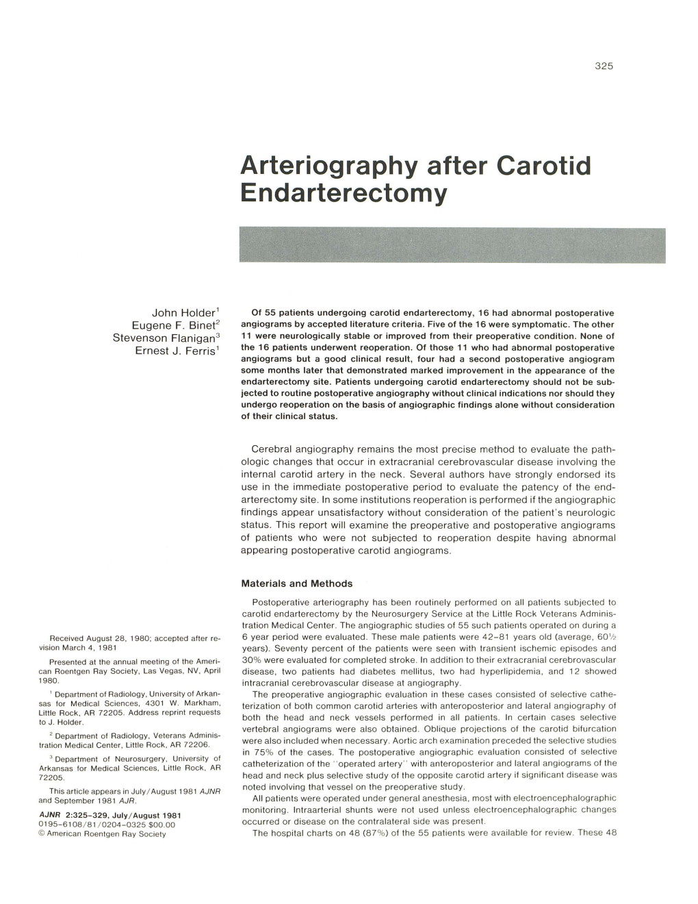 Arteriography After Carotid Endarterectomy