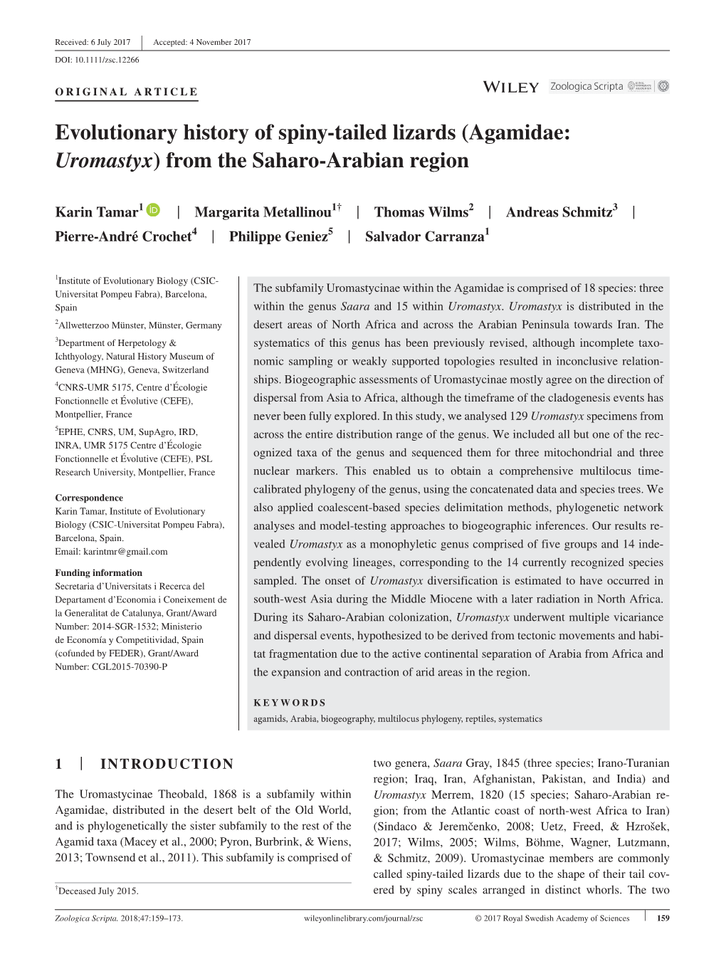 Evolutionary History of Spiny- Tailed Lizards (Agamidae: Uromastyx) From