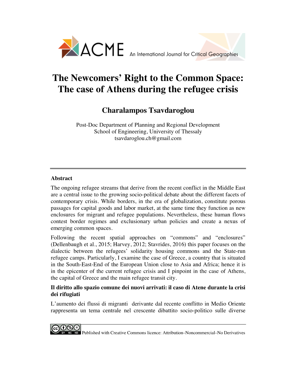 The Case of Athens During the Refugee Crisis