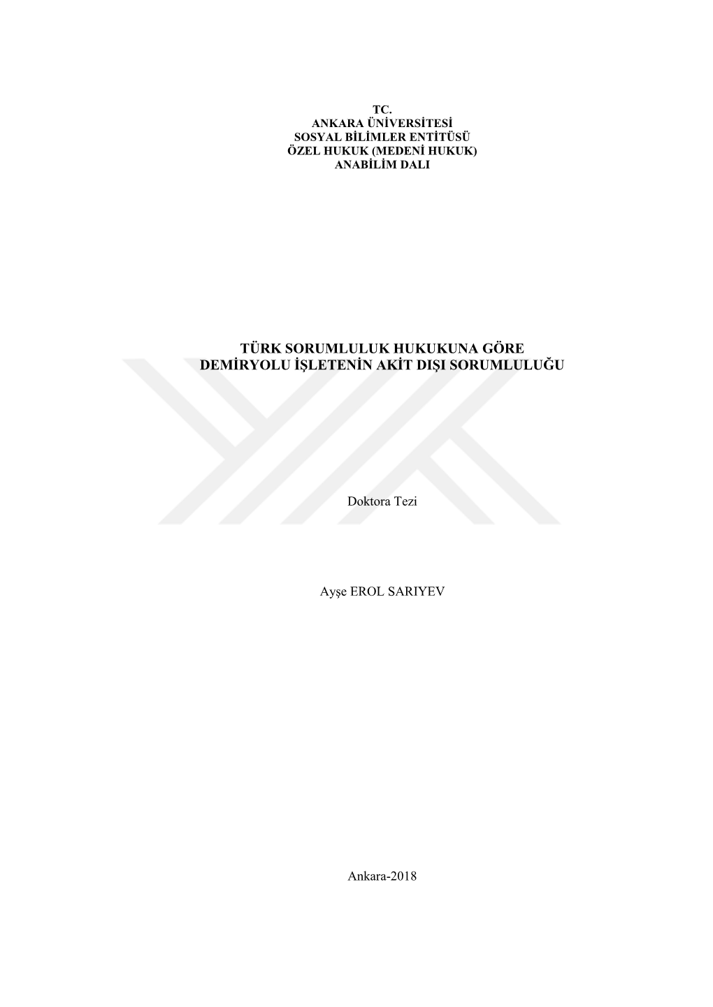 Türk Sorumluluk Hukukuna Göre Demiryolu Işletenin Akit Dişi Sorumluluğu