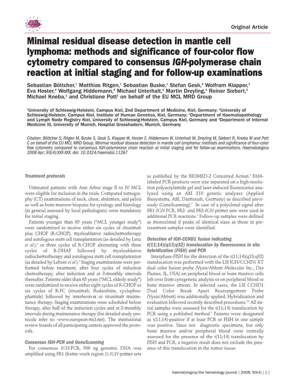 Minimal Residual Disease Detection in Mantle Cell Lymphoma