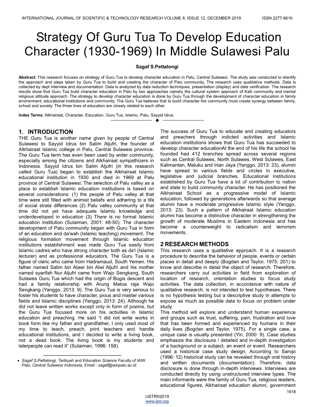 Strategy of Guru Tua to Develop Education Character (1930-1969) in Middle Sulawesi Palu