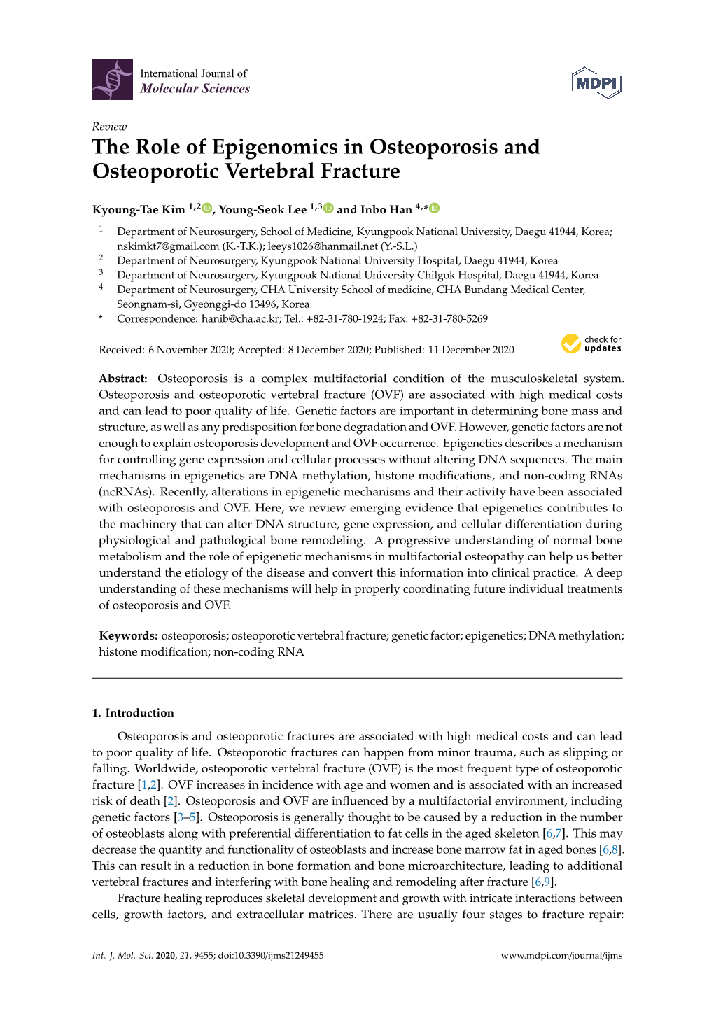 The Role of Epigenomics in Osteoporosis and Osteoporotic Vertebral Fracture