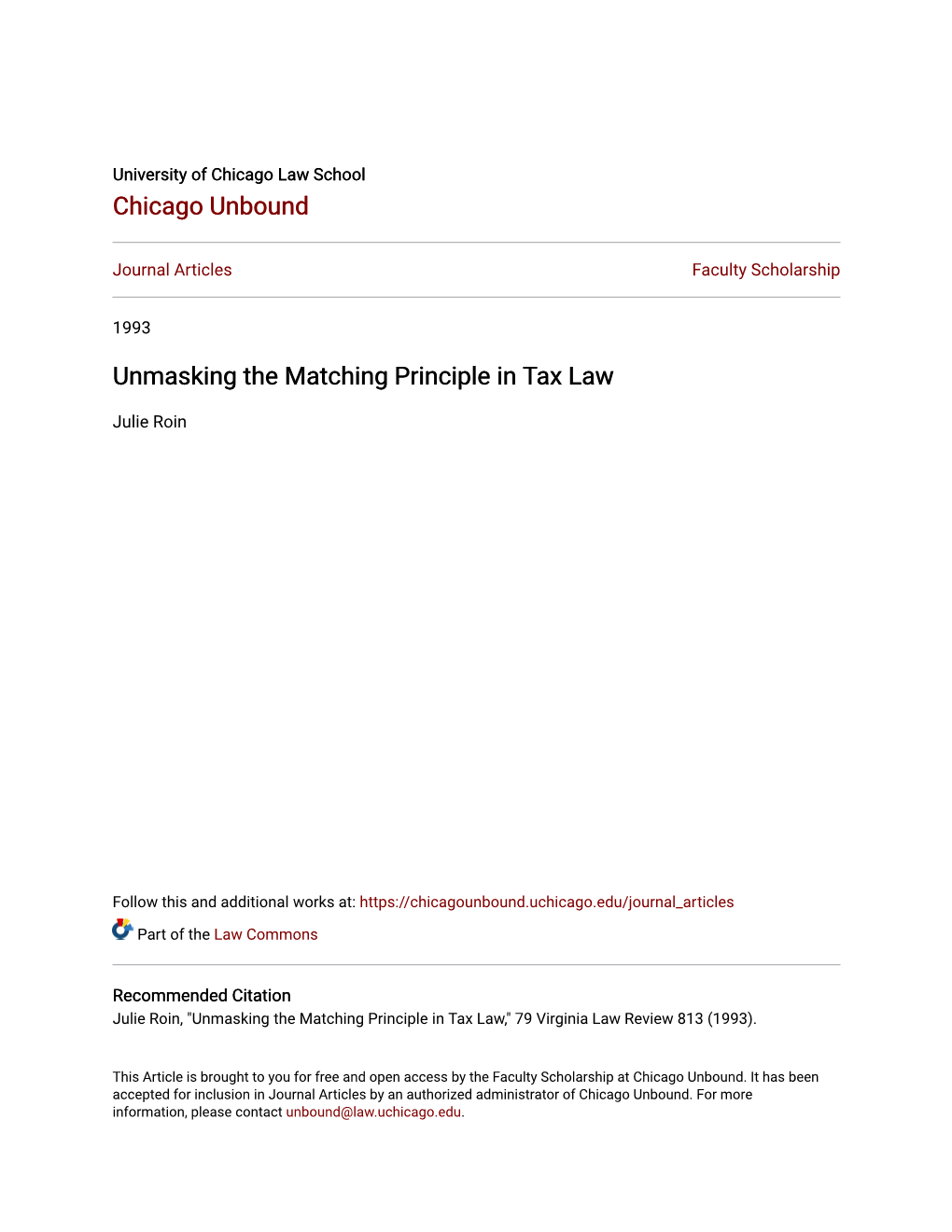 Unmasking the Matching Principle in Tax Law