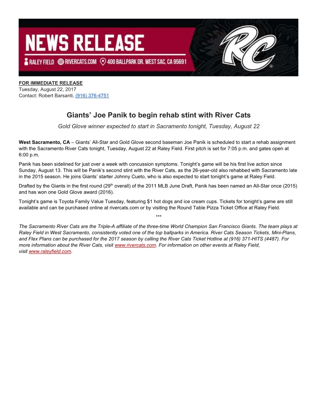 Giants' Joe Panik to Begin Rehab Stint with River Cats