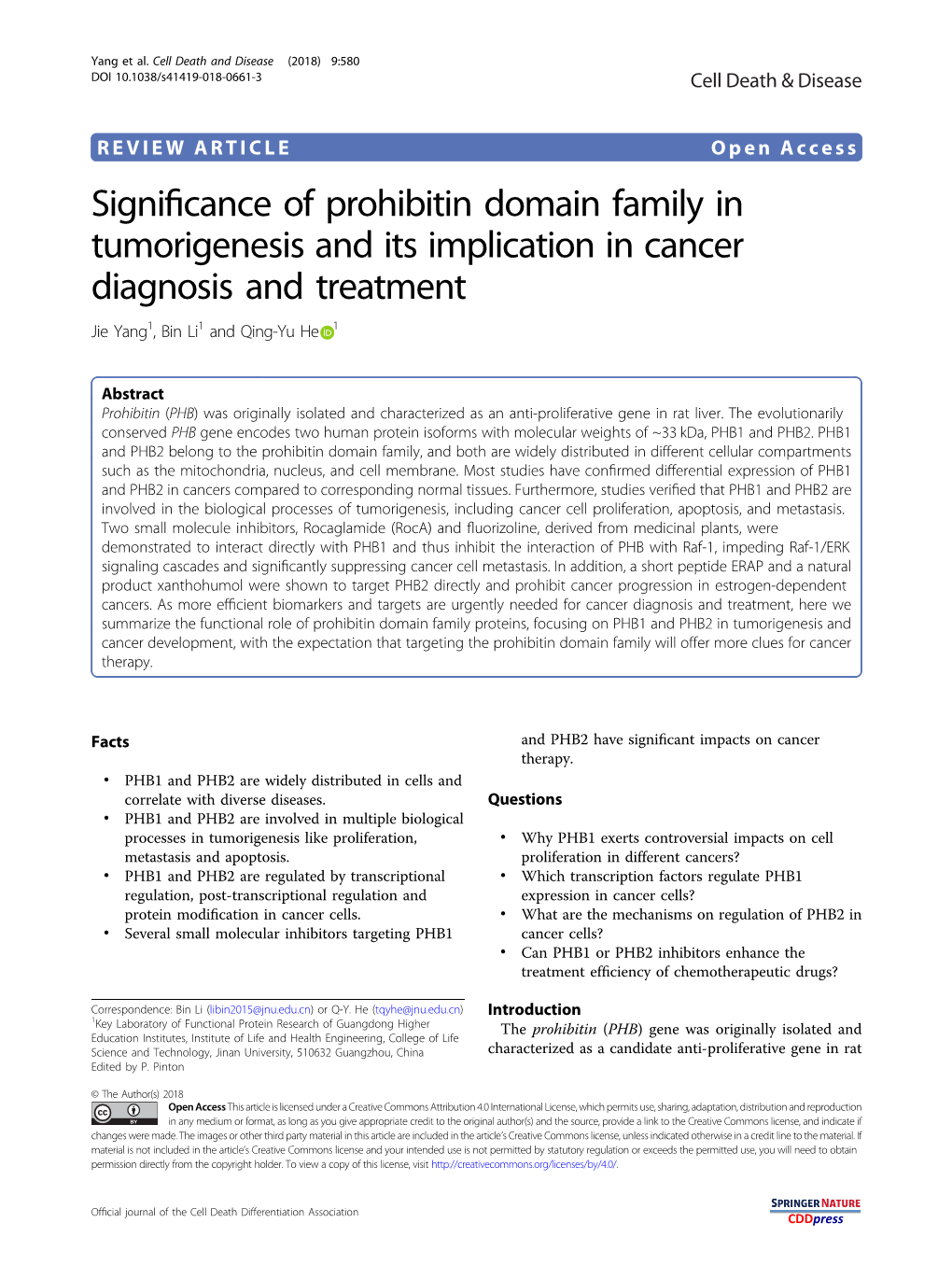 Significance of Prohibitin Domain Family in Tumorigenesis and Its Implication in Cancer Diagnosis and Treatment