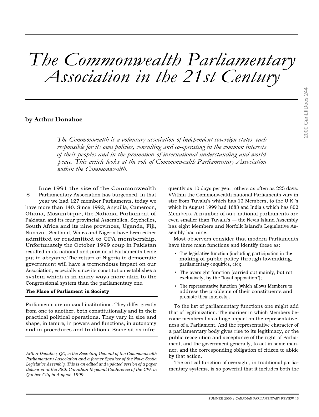 The Commonwealth Parliamentary Association in the 21St Century