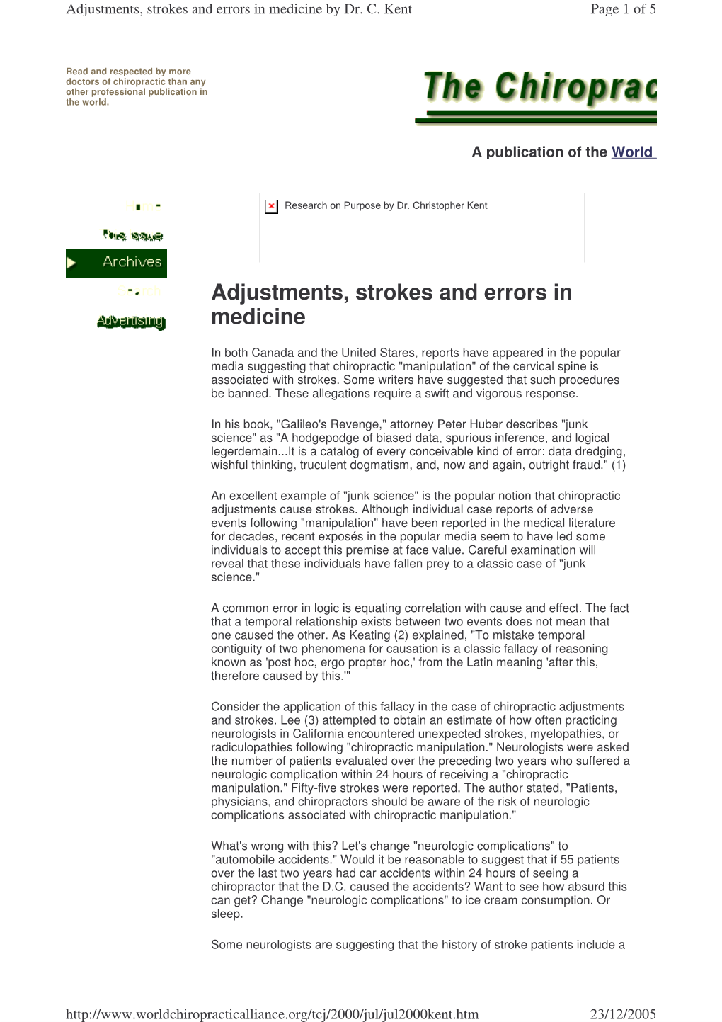Adjustments, Strokes and Errors in Medicine by Dr