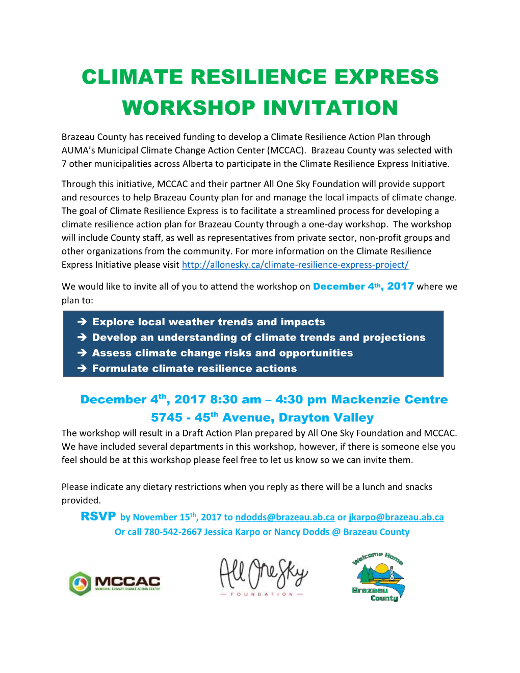 Climate Resilience Express Workshop Invitation