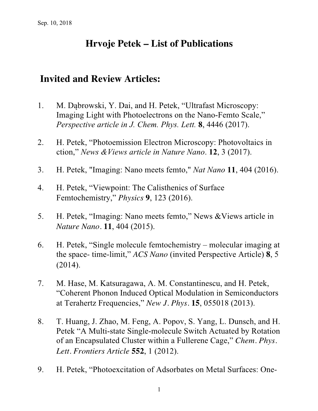 Hrvoje Petek – List of Publications