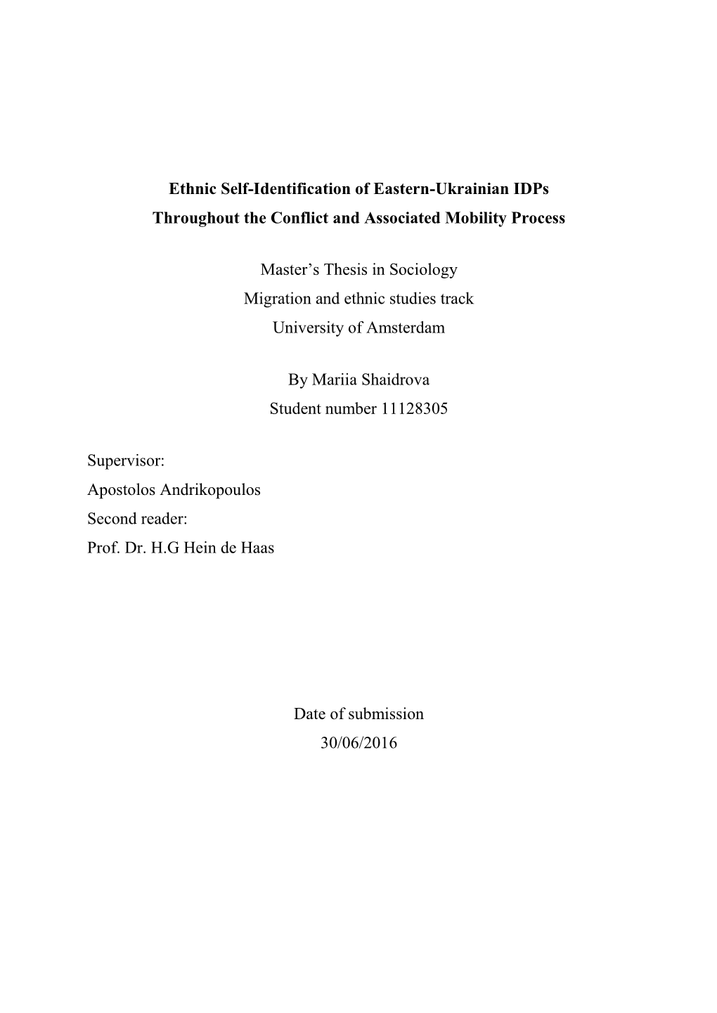 Ethnic Self-Identification of Eastern-Ukrainian Idps Throughout