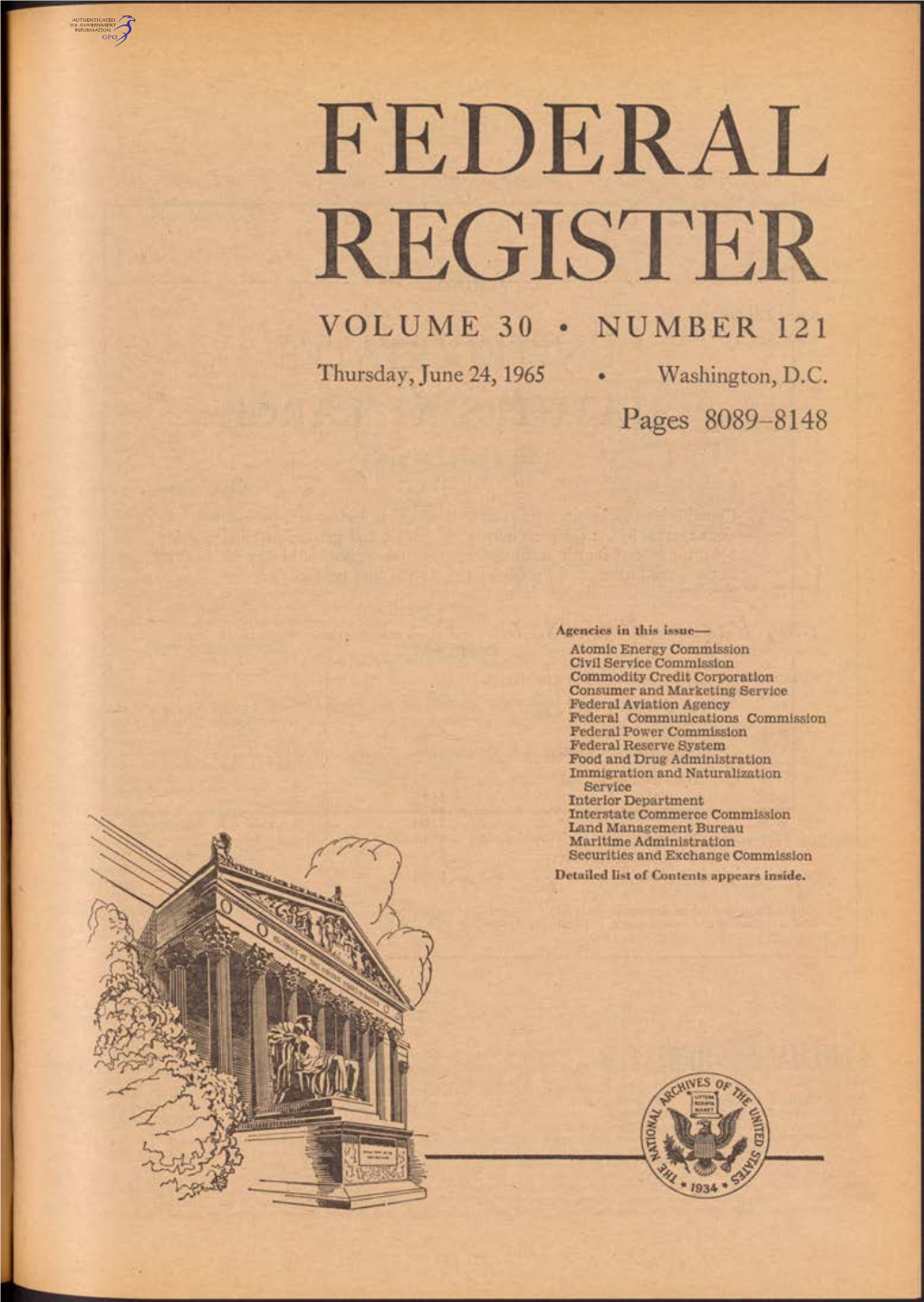 Federal Register Volume 30 • Number 121