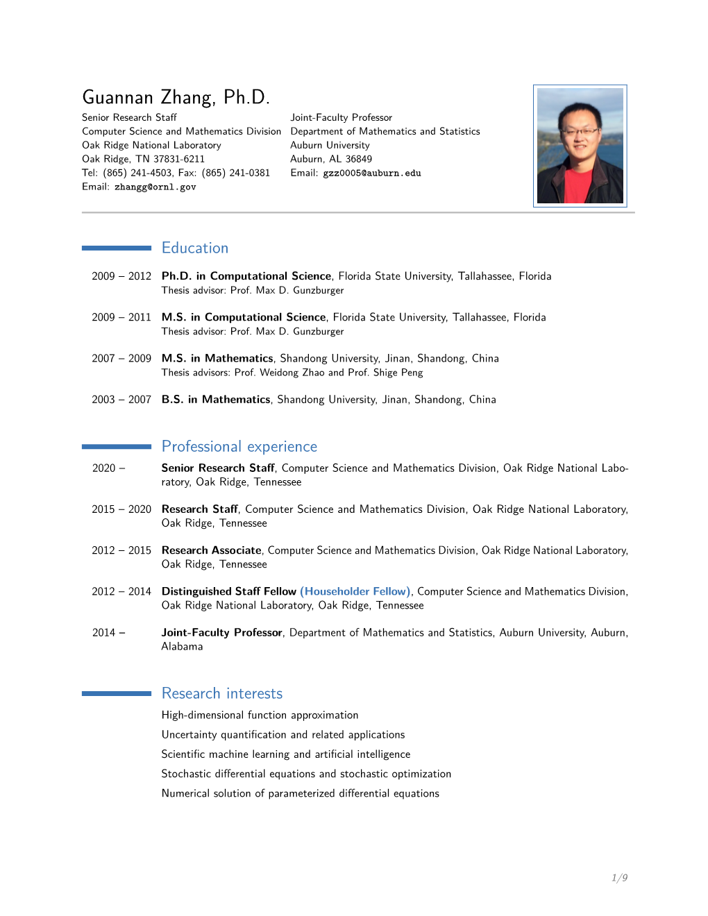 Guannan Zhang's CV